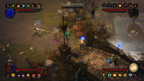 Four players team up to take on the minions of the Burning Hells in the PS3 version of Diablo III. (Graphic: Business Wire)
