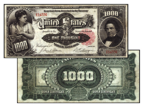 The $1000 Series of the 1891 Silver Certificate graded Very Fine 25 by PMG, sold by Stack's Bowers Galleries for a record-setting $2.6 million. (Photo: Business Wire)