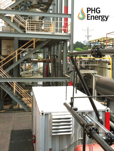 PHG Energy integrated GE's heat-to-power technology (white unit in foreground) into an existing gasification system installed to provide producer gas for a brick kiln operation in Gleason, Tenn. (Photo: Business Wire)