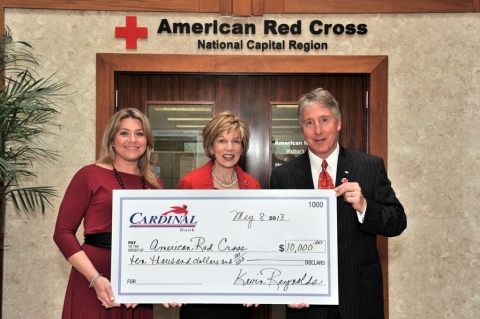 (L-R): Katy Adams, Marketing Manager, Clyde's Restaurant Group; Linda Mathes, Chief Executive Officer, American Red Cross in the National Capital Region; and F. Kevin Reynolds, President, Cardinal Bank. (Photo: Cardinal Bank)