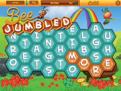 The latest mobile title to be developed by Cat Daddy Games, Beejumbled is a family-friendly word search game that challenges players to construct the best words they can using a hexagon board featuring hundreds of word combinations.(Graphic: Business Wire)