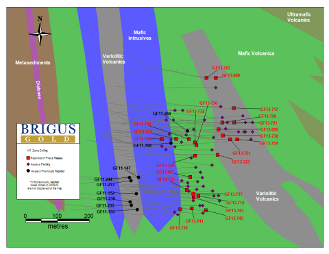 Appendix 2: 147 Zone drill hole location plan map with geology.(Graphic: Business Wire)
