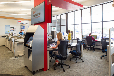 A new Business Lounge combines digital interactions with the store experience, with meeting space and work stations for mobile professionals and the ability to research and order from Staples' expanded selection of products. (Photo: Business Wire)