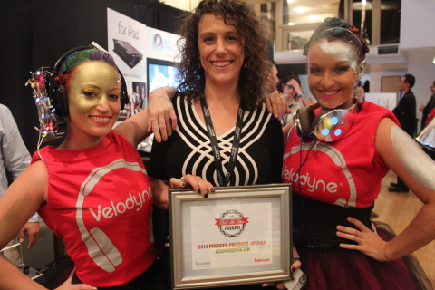 Velodyne's International Sales Manager, Pam Gauci, at CE Week, holding Velodyne's Best in Show award for the vFree headphone. (Photo: Velodyne Acoustics, Inc.)