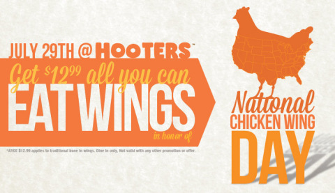 In honor of National Chicken Wing Day, Hooters locations across the country will offer a $12.99 all-you-can-eat wing deal to help rally fans to consume one million chicken wings on July 29. (Graphic: Business Wire)