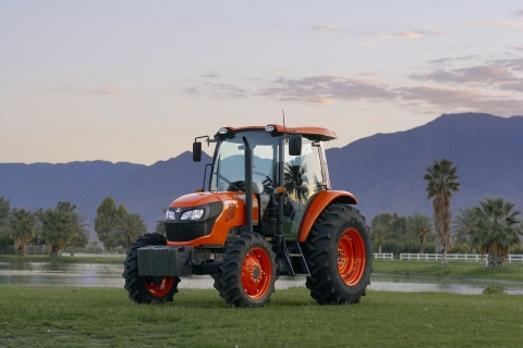 Kubota introduces the new M7060 4WD deluxe 12-speed transmission cab model offering clean engine emissions, high-capacity hydraulics, low noise and four-wheel drive electric engagement with the touch of a switch. (Photo: Business Wire)