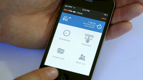 BigTime Mobile, the new mobile app from BigTime Software, puts pro-level time tracking, expense entry and project management features in the palm of your hand. (Photo: Business Wire) 
