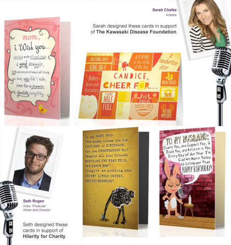 Treat, the greeting card service from Shutterfly, Inc., today announced its exclusive Celebrity Birthday Card Collection in collaboration with two very funny and likeable entertainers - actor, producer, writer and director Seth Rogen and television actress Sarah Chalke. Treat's exclusive Celebrity Birthday Card Collection is available online at www.treat.com and on Treat's App for iPhone. (Graphic: Business Wire)