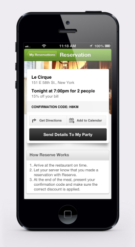 Groupon's latest iPhone app update adds the high-end Groupon Reserve channel, providing consumers with immediate access to make, share and modify restaurant reservations (Photo: Business Wire)