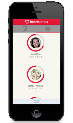 The first function of the HeartStories app is to hear and be heard. Register your day on your own "noise meter" and then check out those of your friends. (Graphic: Business Wire)