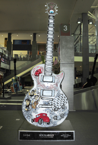 The "Rockabilly" guitar on display at ABIA. Photographer: Ryan Buchanan