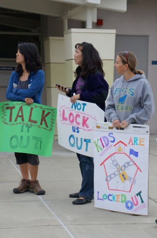 Parents protesting at Los Altos School District offices (Photo: Business Wire)