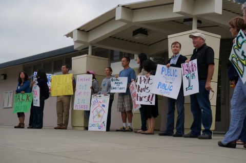 Parents of Bullis Charter School stage protest at school district offices (Photo: Business Wire)