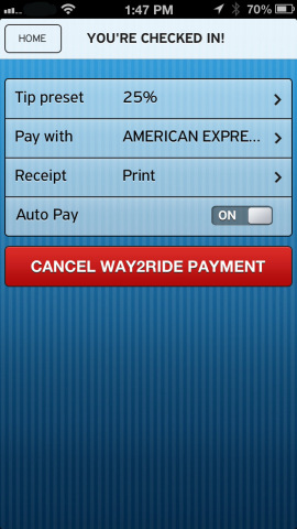 VeriFone Way2ride allows you to preset your payment preferences, preferred card, tip percentage and how you would like to receive your receipt. (Photo: Business Wire)