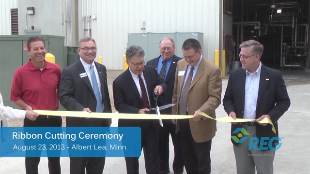 Renewable Energy Group, Inc. (NASDAQ: REGI) celebrated completion of upgrades to its 30-million gallon biodiesel refinery in southern Minnesota with a ribbon cutting and visit by U.S. Senator Al Franken, along with state and local leaders on Friday, August 23.