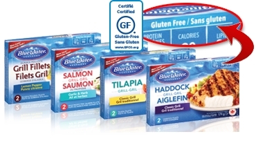 BlueWater Seafoods, a Canadian leader in frozen prepared seafood, is proud to announce that their Grill Fish line of products have been certified as gluten free by the Gluten-Free Certification Organization. BlueWater Seafoods offers nine varieties of gluten free Grill Fish which are lightly seasoned and flame-grilled with real herbs and spices, and are sourced responsibly under BlueWater's Trusted Catch(TM) seafood sustainability program. (Photo: Business Wire)