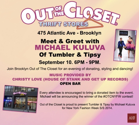 Join us Tuesday, September 10 from 6 - 9 PM at the Out of the Closet thrift store in Brooklyn (475 Atlantic Ave.) as we celebrate New York Fashion Week with donated style! (Graphic: Business Wire)