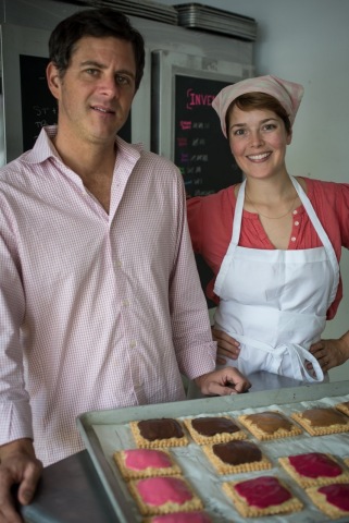Magpies Bake Shop owners Meghan Ritchie and Paul Jones create delicious, jam-filled tarts in their New York bakery. Photo credit: Claire Flack.
