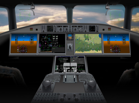 The Bombardier CSeries features Rockwell Collins' award-winning Pro Line Fusion(R) avionics, including the industry's largest 15.1" LCD displays. (Graphic: Business Wire)