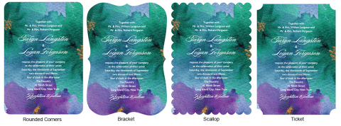 New trim options offered by Wedding Paper Divas include rounded corners, bracket, scallop and ticket. (Graphic: Business Wire)