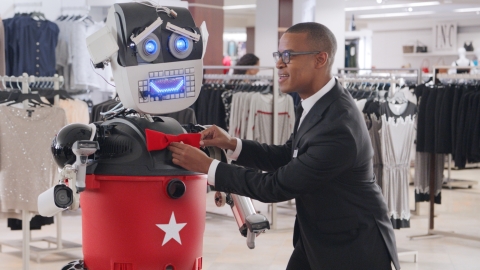 In "Mr. Macy 3000", the latest installment of Macy's "What's in Store?" sitcom-themed ads, James builds a robot to help customer purchases, unfortunately for him, Macy's mobile app, is a much better choice. (Photo: Business Wire)