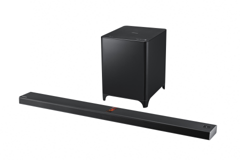 Samsung's HW-F850 Airtrack Soundbar offers 350W of sound power and a vacuum-tube preamp to deliver rich and powerful sound for 60-inch and larger TVs. (Photo: Business Wire)