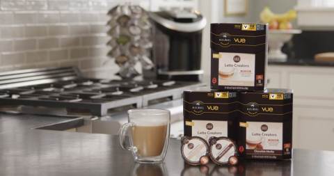 Turn your favorite coffee into a creamy, cafe beverage at the touch of a button with Cafe Escapes(R) Latte Creators Vue(R) packs. (Photo: Business Wire)