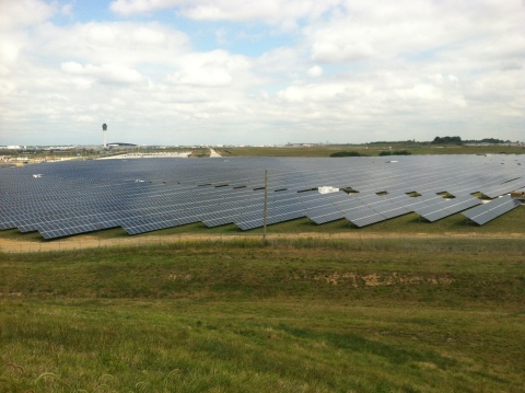 The Indianapolis International Airport Solar Farm can be seen from the highway and landing/taking off from airplanes. (Photo: Business Wire)