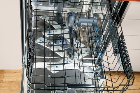 The new GE Profile(TM) Series dishwasher with a stainless steel interior features 54 percent more cleaning jets than any other dishwasher in the industry. (Photo: GE)