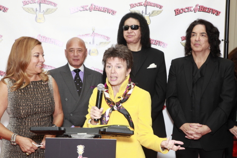 Gina Marie Lindsey, Executive Director of Los Angeles World Airports, welcomes Rock & Brews to Terminal 5 at LAX. Pictured from left to right: Debi Crews, COO of Crews; Robert Crews, CEO of Crews (owners of the airport location); and co-founding partners Gene Simmons and Paul Stanley of KISS. (Photo: Business Wire)