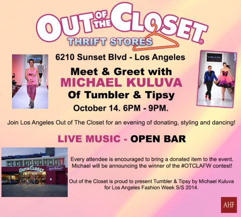 Join AHF, Out of the Closet, and Tumbler & Tipsy on Monday, October 14 6-9 PM to celebrate LA Fashion Week, and bring donations for a chance to win VIP tickets to Project Ethos on October 15! (Graphic: Business Wire)