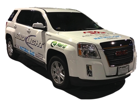 Pictured is a Bi-Fuel Natural Gas GMC Terrain owned by Silver Eagle Distributing with the natural gas system developed by AGA Systems and Nat G CNG Solutions. (Photo: Business Wire)