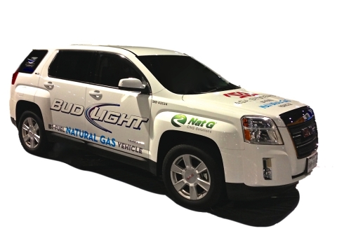 Pictured is a Bi-Fuel Natural Gas GMC Terrain owned by Silver Eagle Distributing with the natural gas system developed by AGA Systems and Nat G CNG Solutions. (Photo: Business Wire)