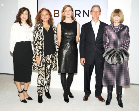 President of Amazon Fashion Cathy Beaudoin, Diane von Furstenberg, US Ambassador to the United Nations Samantha Power, CEO OF BORNFREE John Megrue and Anna Wintour at the Press Announcement event for the BORNFREE campaign (Photo: Business Wire)