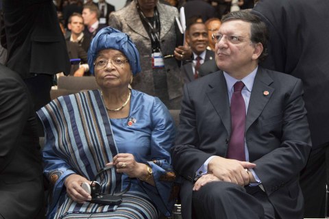 Ellen Johnson Sirleaf and José Manuel Barroso attending EDD13 (Photo: Business Wire)