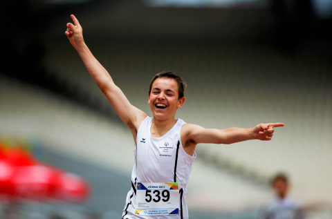 An athlete races across the finish line at the 2011 Special Olympics World Games in Athens. The 2015 World Games are coming to Los Angeles, where 7,000 athletes are expected to compete. (Photo: Business Wire)
