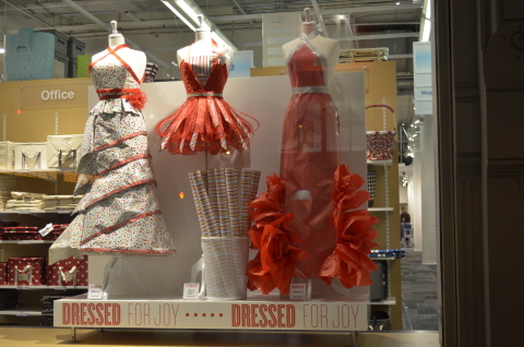 Dresses designed by store employees at the 6th Avenue store in Manhattan. From left to right, first dress designed by Mario S., second dress by Adrielle E., Abigale A. and Heber L., and third dress designed by Joshua G., Ray V. and Ben L. (Photo: Business Wire