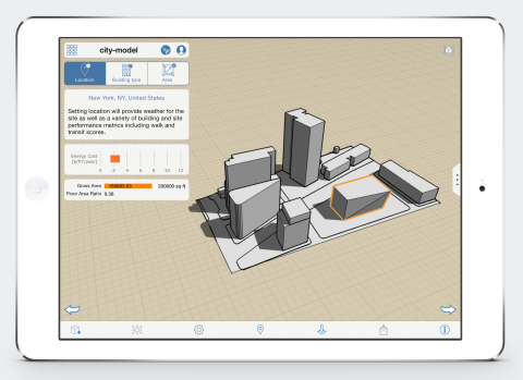 Autodesk FormIt for iPad now includes features that enable simple indications of potential building energy performance costs. (Photo: Business Wire)