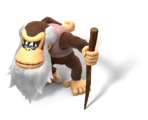 REDMOND, Wash., December 9, 2013 -- For the first time in the Donkey Kong Country series, fan-favorite Cranky Kong will be a playable character in Donkey Kong Country: Tropical Freeze when the game launches for Wii U on Feb. 21. Cranky joins fellow Kongs Diddy and Dixie as one of Donkey Kong's partners in the game. (Photo: Business Wire)
