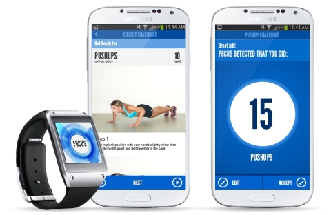 FOCUS TRAINR is a new app that puts the power of a personal trainer on a person's wrist. Available now for the Samsung Galaxy Gear and compatible smartphones, TRAINR is the first fitness app that provides custom training programs while automatically identifying exercises, tracking repetitions, sets and rest periods - with minimal input required. (Photo: Business Wire)