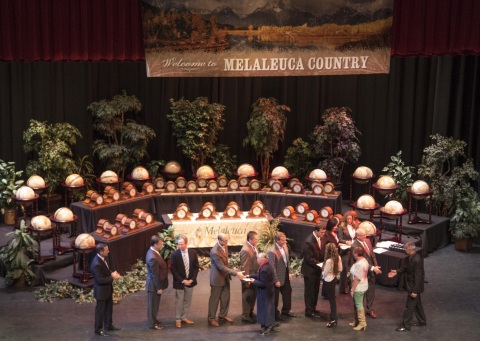 To reward employees for their loyalty and longevity with the company, Melaleuca's management team presented 265 employees with $2.9 million in appreciation bonuses during a recent employee meeting. All employees, regardless of position or pay level, qualify for this bonus simply based on years of service to the company. (Photo: Business Wire)