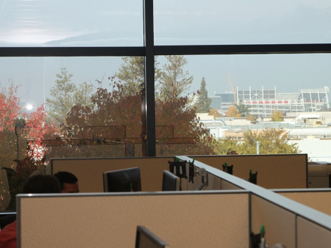 The technologically advanced new Levi's Stadium is clearly visible from inside Intel's headquarters at the Robert Noyce Building just a few miles away. Intel will be a founding partner and a preferred technology provider for the new stadium. (Photo: Business Wire)