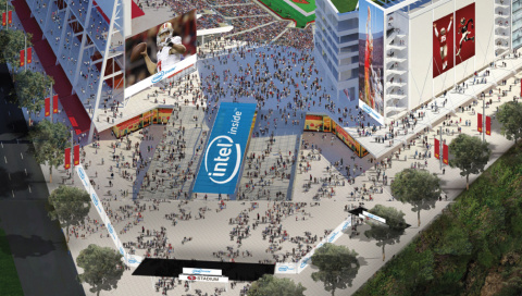 Artist rendering of the NW Plaza of Levi's Stadium showing how it might look with Intel branding. (Photo: Business Wire)