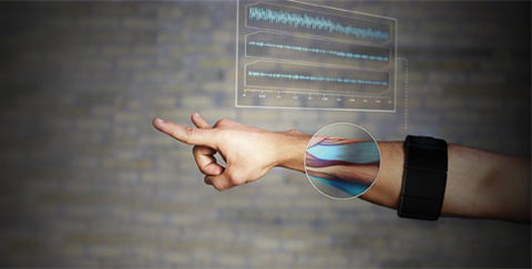 The Myo wearable armband - that fits over the user's forearm and lets them control a computer by reading electrical signals produced in the muscles of the user's arm - is among the demos on Nordic's CES booth MP25277 (Photo: Business Wire)