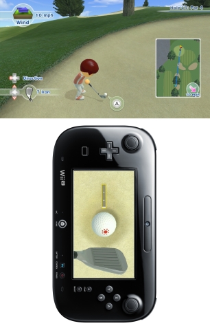 By placing the Wii U GamePad on the floor, players can see the golf ball they are about to hit in Wii Sports Club – Golf on the GamePad screen. (Graphic: Business Wire)