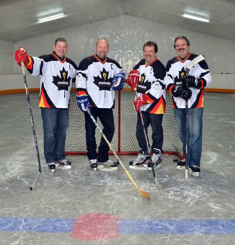 SSGM December 2013 Cover Shot (l-r) Meineke Canada franchise partners Andrew Jackson, hockey legend Wendel Clark, Cam Campli and Duane Arbeau, Meineke Canada vice-president and general manager. (Photo: Nicola Betts)