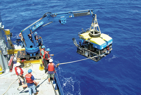 Researchers will use the remotely operated vehicle Jason to study microbes living on and below the seafloor during the latest expedition in the Dive and Discover educational series, which kicks off on January 2, 2014. The international research team includes scientists from nine countries. Photo by: Tom Bolmer, Woods Hole Oceanographic Institution