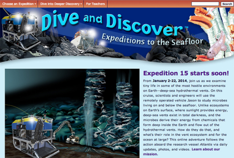 Dive and Discover--an interactive distance-learning website launched in January 2000--is designed to immerse viewers in the excitement of discovery and exploration of the deep seafloor. Website visitors will be able to tag along via their computers and experience much of what the scientists are seeing and learning.