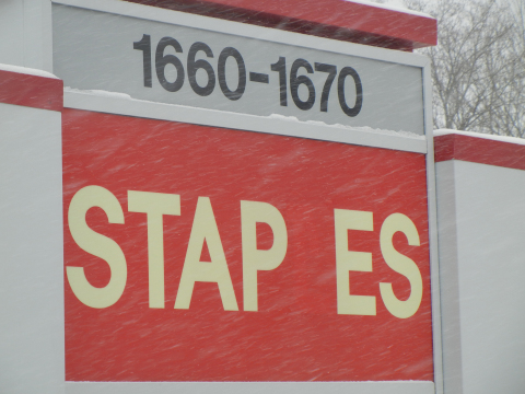 What the L is going on at Staples? The original store in Brighton, MA is missing a letter. (Photo: Business Wire)