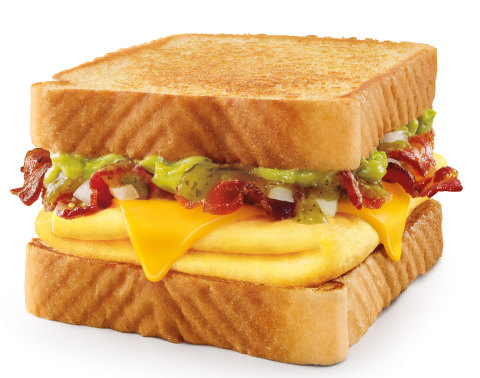 The limited-time Salsa Verde Breakfast Toaster is made with crispy bacon, bold salsa verde, fluffy eggs, real avocado, fresh onions and melted American cheese, sandwiched between two thick slices of Texas Toast. (Photo: Business Wire)